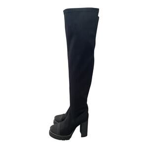 Black Over The Knee Platform Heeled Boots Goth Y2K Stretch Thigh Grunge Alt 6.5